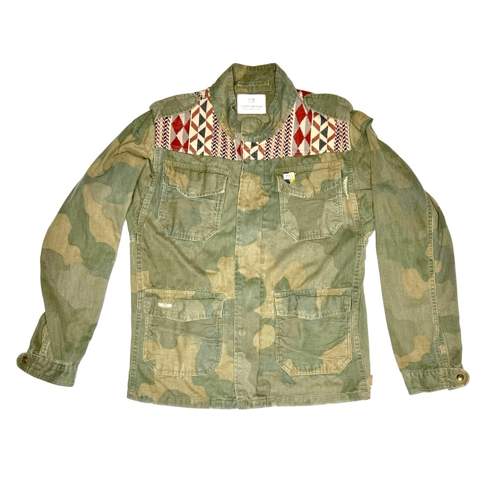 Scotch & Soda Camo Jean Jacket with Red Geometric Accents - Unisex